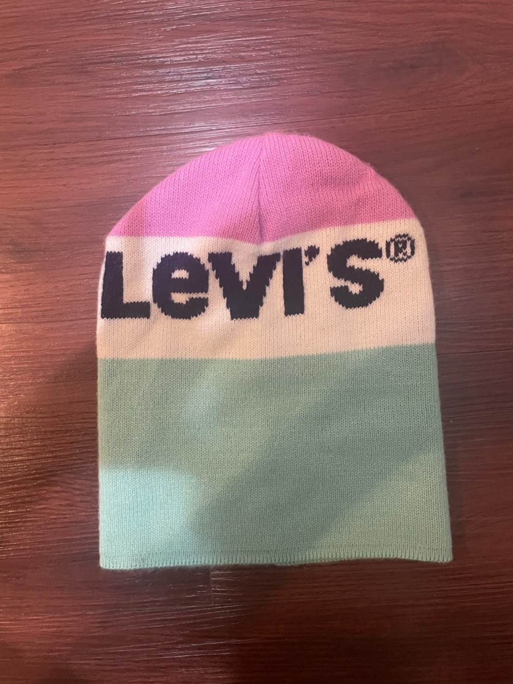 Levi's Pink White Mint Colorblock Knit Beanie